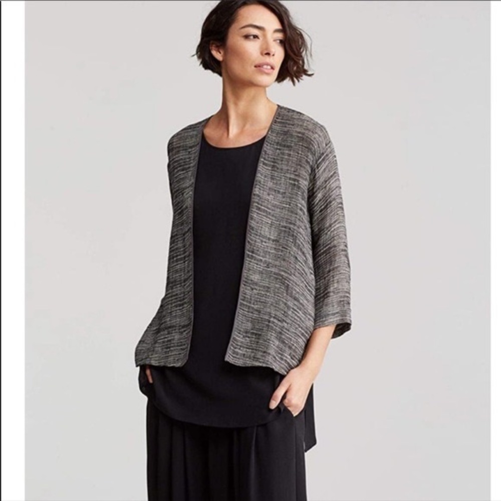 Eileen Fisher Gray Open-Front Textured Jacket